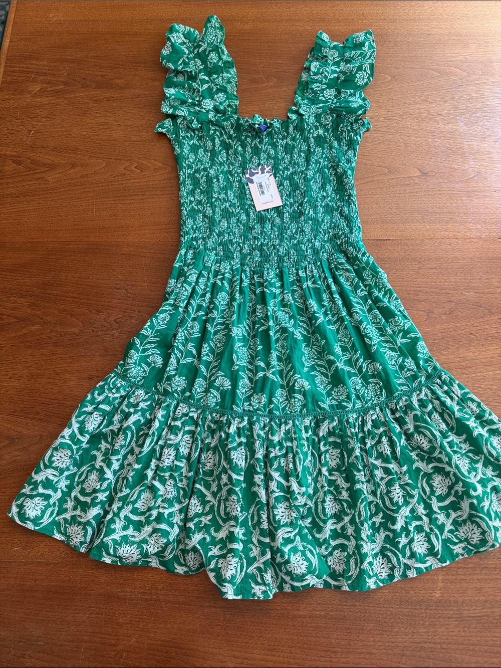 Green Floral Smocked Mini Dress with Ruffle Straps